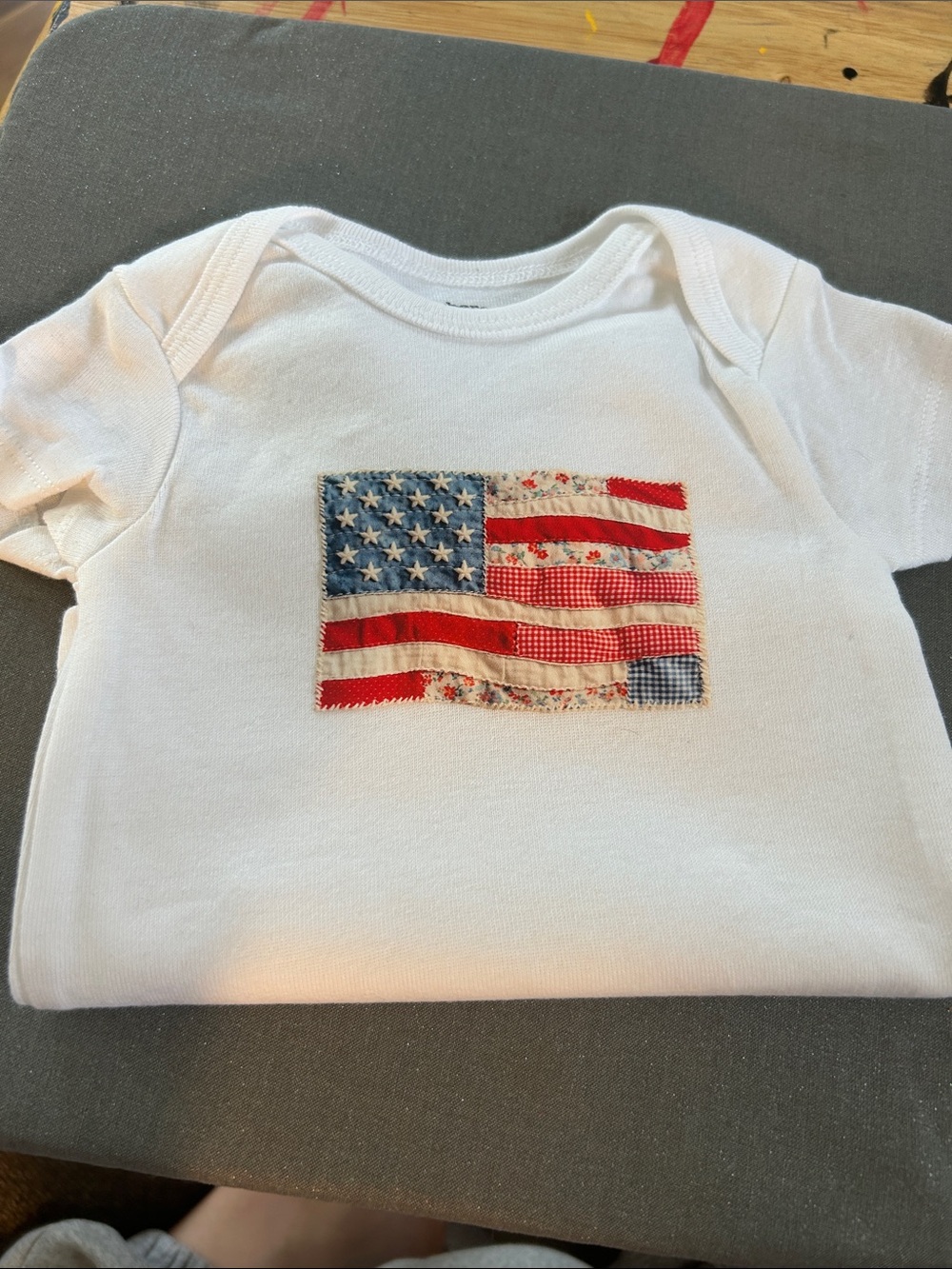 White Baby One-Piece Bodysuit with American Flag
